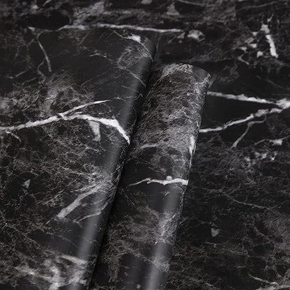 Abyssaly Black Marble Paper Granite Wallpaper 15.7" X 118" Countertop Peel and Stick Self Adhesive Thicken for Kitchen Bathroom and Furniture