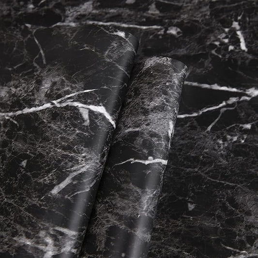 Abyssaly Black Marble Paper Granite Wallpaper 15.7" X 118" Countertop Peel and Stick Self Adhesive Thicken for Kitchen Bathroom and Furniture
