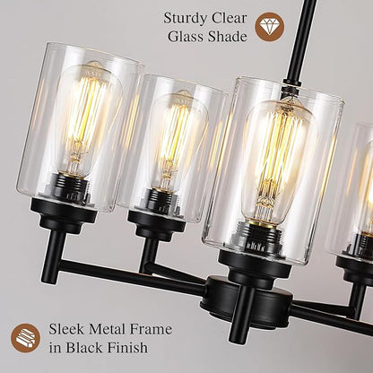 Sucolite 19.8'' 5-Light Chandelier for Dining Room Kitchen Island, Modern Farmhouse Pendant Lighting with Glass Shades Industrial Black Hanging Ceiling Light Fixture for Living Room, Height Adjustable