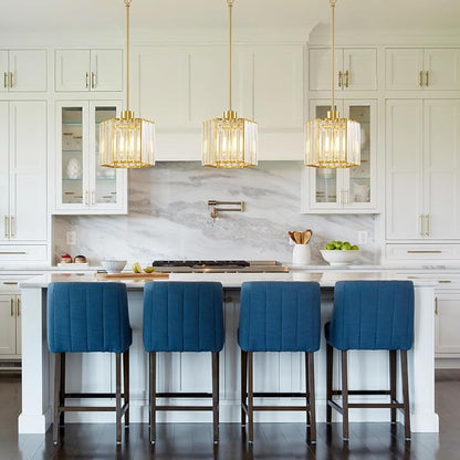 XSDeTu 2 Pack Gold Pendant Lights Kitchen Island, Modern Crystal Pendant Light Fixtures, 1-Light Small Farmhouse Chandelier, Adjustable Brass Hanging Light Fixture for Dining Room, Hallway, Bedroom