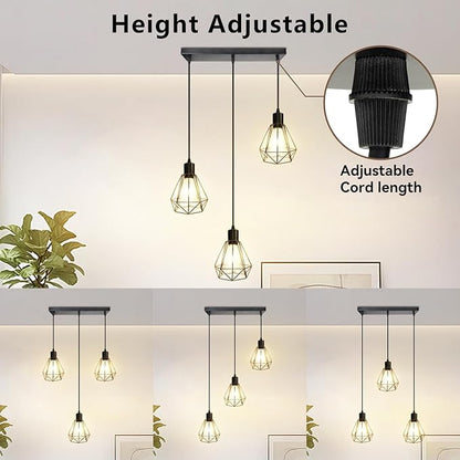 LTBLIGHT 3-Light Black Pendant Light Fixture, Industrial Hanging Lighting with 1.2m Adjustable Cord, Ceiling Lamp for Kitchen Bedroom Hallway Dining Room E26 Base (Bulb Not Included)