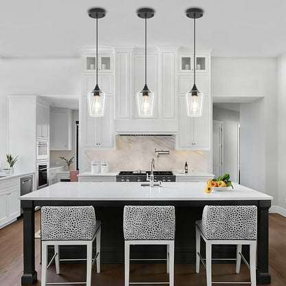 2-Pack Black Pendant Lights Kitchen Island, Modern Glass Pendant Lighting Over Island Kitchen Hanging Light Fixtures Hallway Pendant Lights for Bathroom Dining Room Entryway Foyer Bedroom