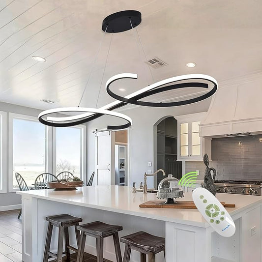 Black Chandeliers for Dining Room Light Fixture Modern Led Pendant Lighting for Kitchen Island Lighting Dimmable with Remote Controller, 3000K-6500K Color Changing