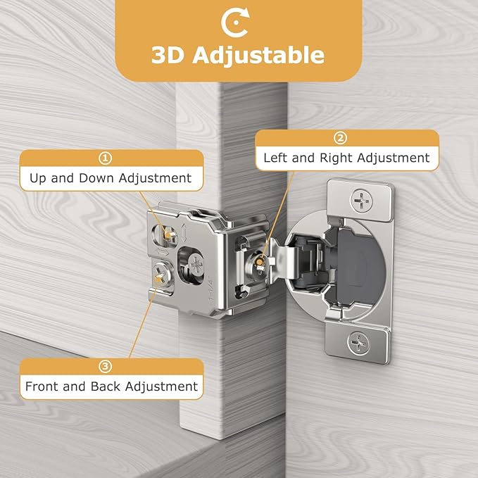 Furniware 50 Pieces 1/2 inch Overlay Soft Close Cabinet Hinges for Face Frame Cabinet, Stainless Steel, 105° Opening Angle, Concealed Self Closing Door Hinges- 3 Way Adjustment