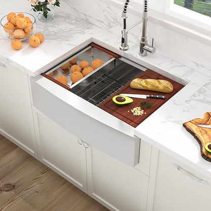 Sarlai 27 Inch Farmhouse Kitchen Sink Stainless Steel - 27x22 Inch Apron Front undermount Ledge Workstation 16 Gauge 304 Stainless Steel Single Bowl Luxury Kitchen Farm Sink