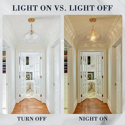 Glass Pendant Lights with Striped Shade 11inch Modern Gold Pendant Lighting Fixtures for Kitchen Island Adjustable 1 Light Large Ceiling Hanging Light for Kitchen Sink Dining Room Hallway, UL Listed