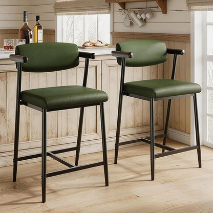 GarveeHome Counter Height Bar Stools Set of 8 with Armrests, 26" Upholstered 8pcs Tall Bar Stools Set, Long Backrest & Extra Thick Cushion, Modern High Barstools for Kitchen Island, Pub, Rustic Green
