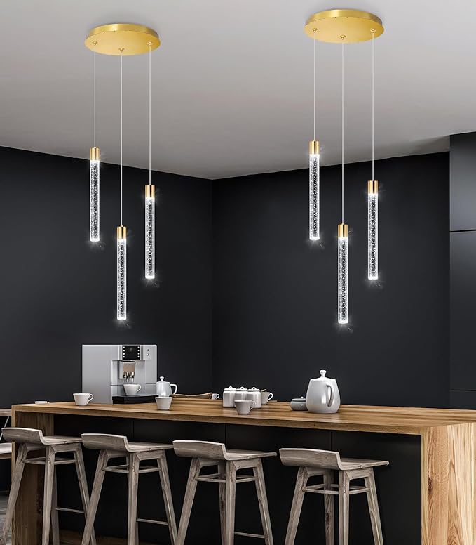 Mini Chandelier Modern Crystal Pendant Lights for Kitchen Island LED Dimmable Light fixtures Adjustable Hanging Ceiling Pendant Lighting for Dining Room Hallway 3000K 6000K