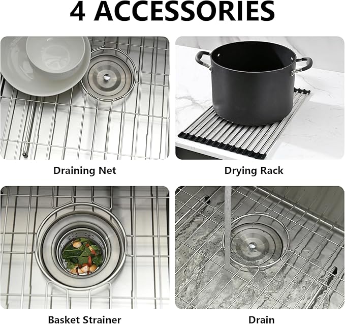 PEPO 23 Inch Undermount Kitchen Sink 23x18 16 Gauge Stainless Steel Single Bowl Small Bar Sink with Drain and Bottom Grid
