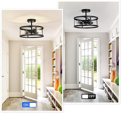 SKEJAO Semi Ceiling Light Fixture,3-Light Black Flush Mount Ceiling Light,13 Inch Hallway Light fixtures Ceiling,Light Fixtures Ceiling Mount for Farmhouse,Kitchen (2, 13.1 inch)