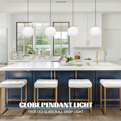 KoKo&Yukina 6-inch mini Modern Globe Pendant Light Opal Glass with Brass Finish Contemporary Mid Century Adjustable Hanging Light Fixture Mid Century Pendant Light for Living Room Bedroom Kitchen