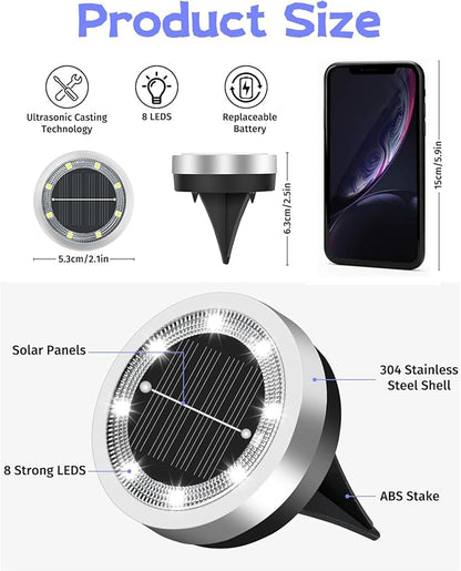 Mini Solar Ground Lights Outdoor 32 Pack Waterproof Upgraded Anti-Rust Solar Flat Garden Lights Stainless Steel Solor Powered Disc Landscape Light for Pathway Walkway Yard Lawn Patio-Cool White