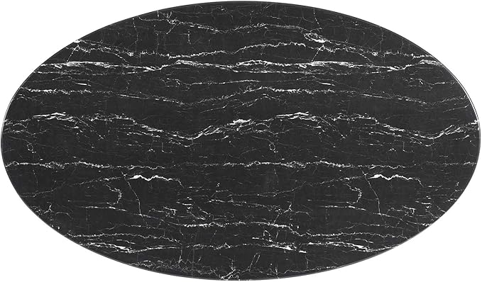 Modway Lippa Oval 60" Artificial Marble Mid-Century Modern Dining Table in White Black