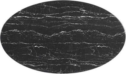 Modway Lippa Oval 60" Artificial Marble Mid-Century Modern Dining Table in White Black