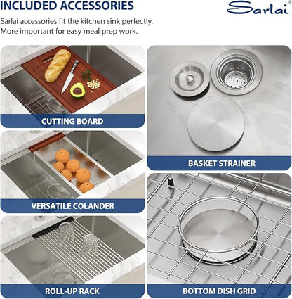 Sarlai 25 Inch Kitchen Sink Undermount - 25"x19" Undermount Sink Ledge Workstation Stainless Steel 16 Gauge Deep Single Bowl Under Counter Kitchen Sinks with Accessories