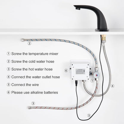 Charmingwater Touchless Bathroom Sink Faucet with Hole Cover Plate, Matte Black