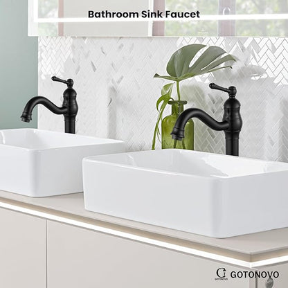 gotonovo Vessel Sink Faucet 360° Swivel Spout Single Handle Tall Bathroom Faucet 1 Hole Farmhouse Lavatory Washbasin Mixer Tap Matching Supply Hoses, Without Pop Up Drain, Matte Black