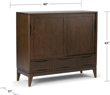 SIMPLIHOME Harper Solid Wood 48 inch Storage Cabinet in Walnut Brown (Set of 2) for the Living Room, Entryway and Family Room
