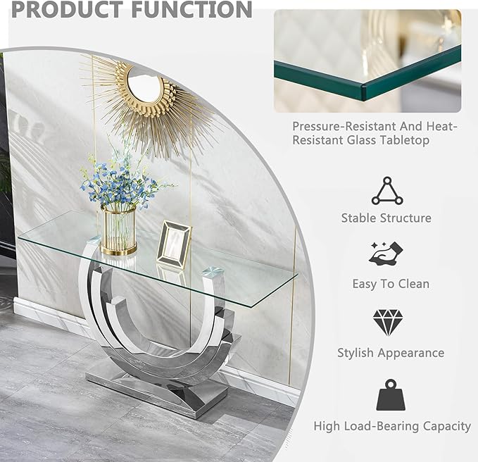 Homvent Glass Coffee Table Set Of 2, 1 Console Table Living Room Set, 2 Piece Modern Silver Tempered Glass Top Side Tables Bedroom Set Of 2 Rectangle Dinner Bedside Eating Sets For Living Room Bedroom