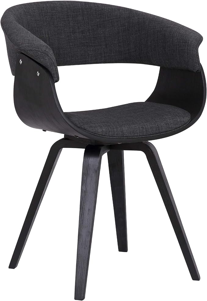 Armen Living Summer Mid Century Modern Dining Accent Chair for Table Kitchen Desk Vanity in Charcoal Fabric and Black Wood Finish