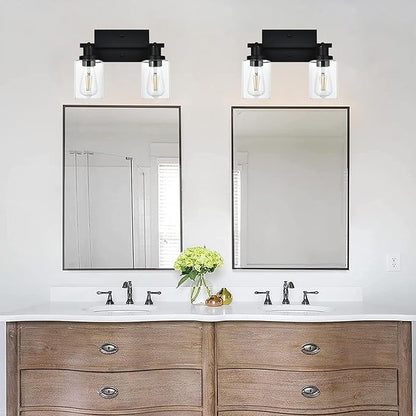 MELUCEE 2 Light Wall Scone Spotlight Semi Flush Mount Ceiling Light, 12.2 Inch Black Bathroom Lights Rotatable Track Lighting Kit for Hallway Porch Foyer Bath Storage, Clear Glass Shade