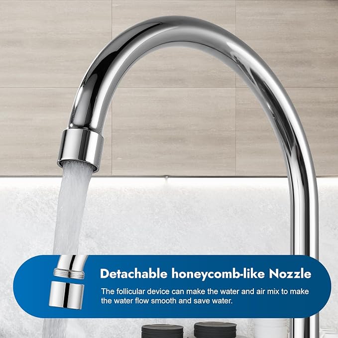 Kitchen Faucets, High Arc 360°Rotating Spout Kitchen Sink Faucet 2 Handle 8 Inch Centerset RV Kitchen Faucet with Supply Lines, 3 Hole Kitchen Faucet Without Side Sprayer, Polish Chrome