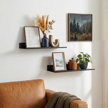 Z metnal Small Decor Shelves, Mini Floating Display Wall Shelf for Smart Speaker Collectables, Aluminum, Wall Mounted, Matt Black,12 x 5 inch,1ft Wide, 2 Pack