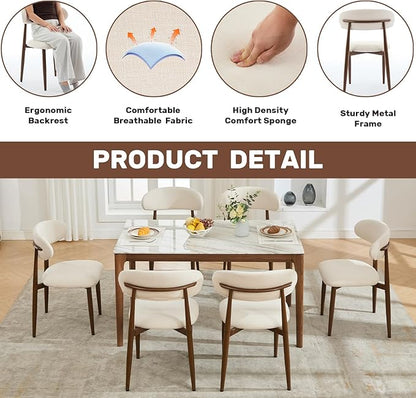 UVV Dining Chairs Set of 6, Metal Kitchen Chairs with Modern Fabric Upholstered for Dining Room, Beige