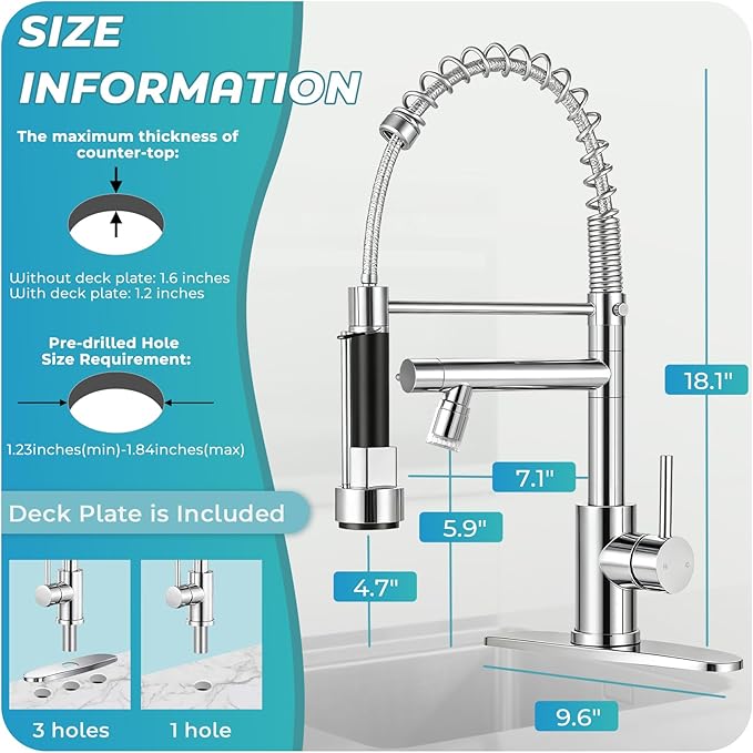 LED Kitchen Faucet with Pull Down Sprayer - Chrome Single Handle Commercial Kitchen Faucets, 2-Spout Kitchen Sink Faucet, Stainless Steel Spring Pull Out Sink Faucet 1/3 Hole