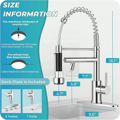 LED Kitchen Faucet with Pull Down Sprayer - Chrome Single Handle Commercial Kitchen Faucets, 2-Spout Kitchen Sink Faucet, Stainless Steel Spring Pull Out Sink Faucet 1/3 Hole