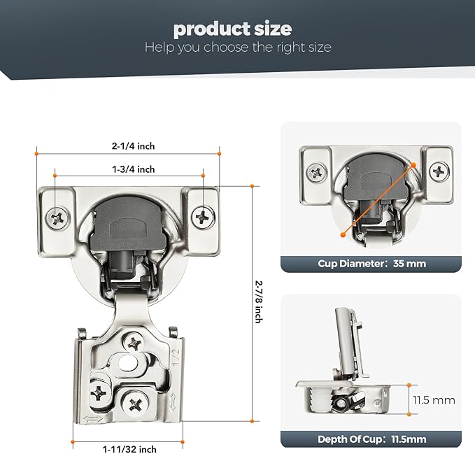 Home Expert 30 Pack (15 Pairs) 1/2" Overlay Soft Close Cabinet Hinges, Satin Nickel Stainless Steel Concealed Hinges with 3D Self-Closing for Face Frame Doors & Kitchens