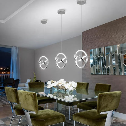 3000~6000K Modern Pendant Light Fixtures, LED Pendant Lights Kitchen Island Lighting Adjustable Height Chrome Hanging Lights for Dining Room Kitchen Bedroom, 1Pack