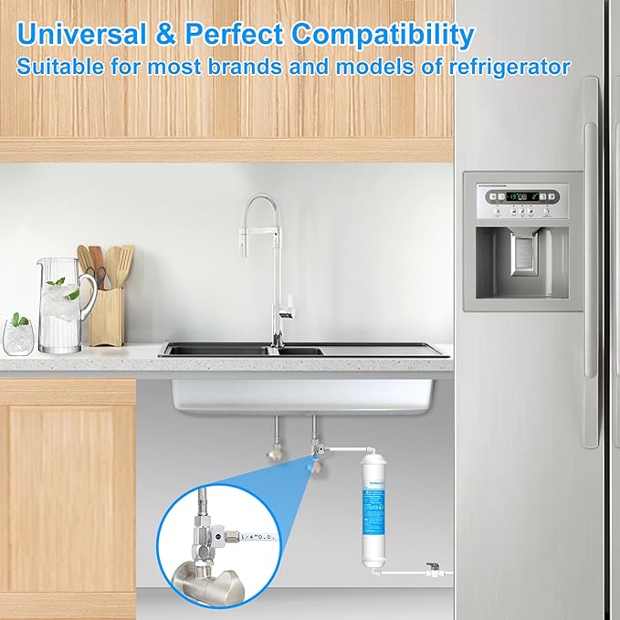 Inline Water Filter Kit for Refrigerator and Ice Maker,1/4" Quick Connect Post Carbon Filter Replacement for Reverse Osmosis System with Feed Water Valve,1/4" Water Line and Fittings
