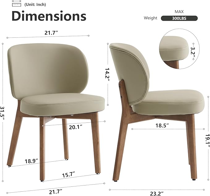 YOUNIKE Dining Chair with High Back Set of 4 Mid Century Modern Kitchen Chair Faux Leather Upholstered Armless Chair 20" Wide Padded Seat with Wooden Legs for Kitchen Dining Living Room Bedroom Khaki