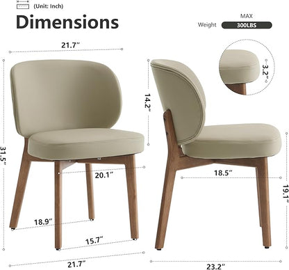 YOUNIKE Dining Chair with High Back Single Mid Century Modern Kitchen Chair Faux Leather Upholstered Armless Accent Chair 20" Wide Padded Seat with Wooden Legs for Dining Living Room Bedroom Khaki