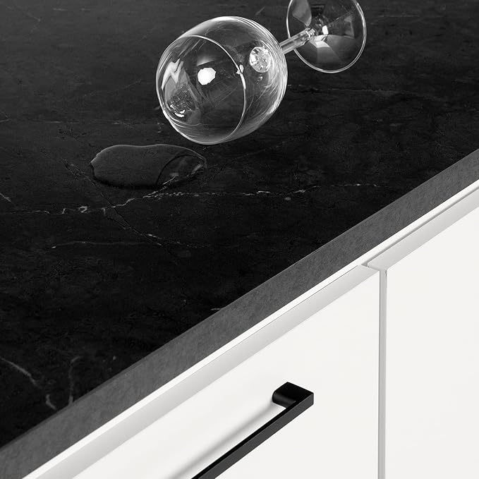 South Shore Myro Kitchen Island Faux Black Stone and White, Contemporary