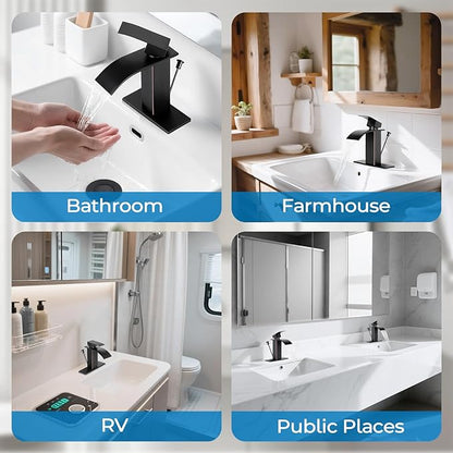ORB Bathroom Faucet with Lift Rod Drain, Waterfall Bathroom Sink Faucet Modern Single Handle Bathroom Faucte 1 or 3 Hole, RV Mixer Tap Vanity Faucet Washbasin Faucet with Deck