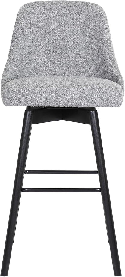 Armen Living Sicily Modern Farmhouse 30" Seat Height Swivel Black Wood Bar Stool for Kitchen Island Counter in Light Gray Fabric