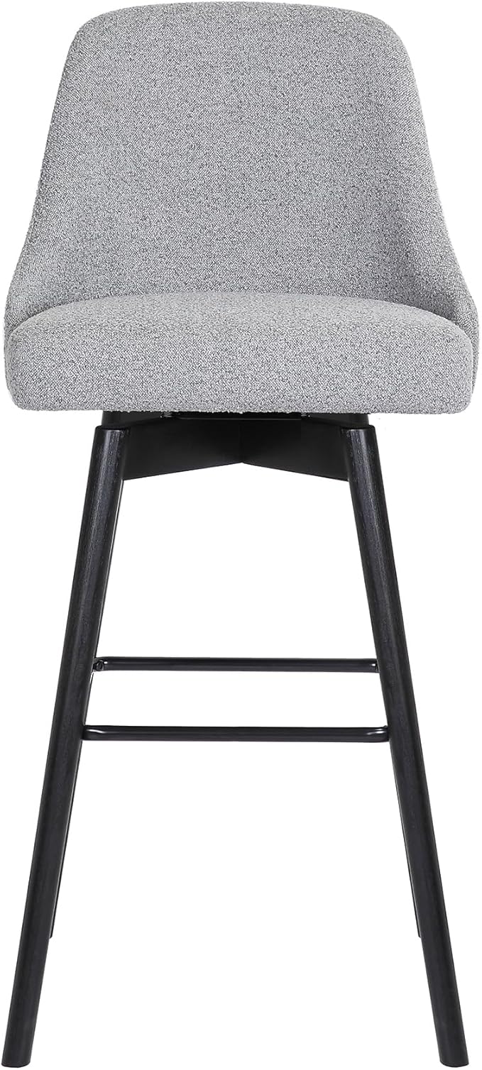 Armen Living Sicily Modern Farmhouse 26" Seat Height Swivel Black Wood Bar Stool for Kitchen Island Counter in Light Gray Fabric