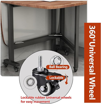 Drop Leaf Kitchen Dining Table with Wheels, Solid Wooden Foldable Kitchen Table, Multifunction Expandable Folding Table for Small Spaces Kitchen, Bedroom, Living Room, Brown, Seats 4-8 People, Stable(