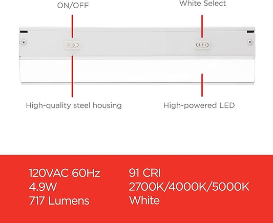 UltraPro 18 inch Hardwired Under Cabinet Lights, 3 Color Settings - 2700K/4000K/5000K - Warm White, Cool White, and Daylight, Under Cabinet Lighting, Dimmable Under Counter Lights for Kitchen, 45367