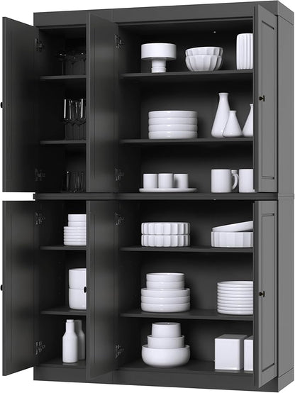 Palace Imports Solid Wood Kitchen Pantry Cabinet 71.5" Tall, 48.5" Wide – Freestanding Storage Cupboard with Adjustable Shelves – Gray, Renewable Eco-Friendly 100% Wood, Made in Brazil