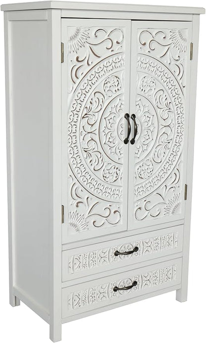 KEIKI 48'' French Country Sideboard Cabinet with Storage,Carved Doors & 2 Drawer,3 Compartments,Vintage Farmhouse Pantry Credenza for Kitchen,Living Room,Dining Room,Entryway,White