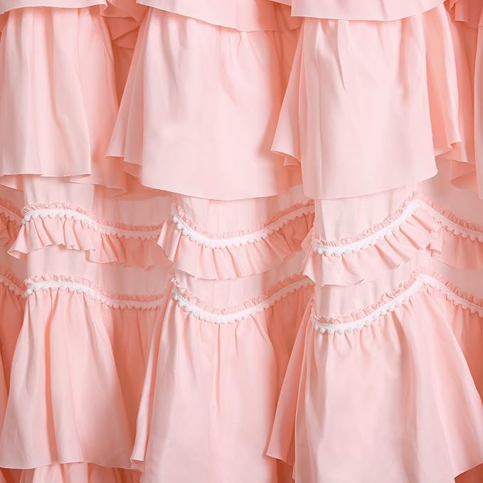 Lush Decor Kemmy Light Filtering Window Curtain Panel Single 52" W x 95" L Peachy Pink - Drapes - Ruffled Curtains for Bedroom - Pink Curtains - Coquette Decor