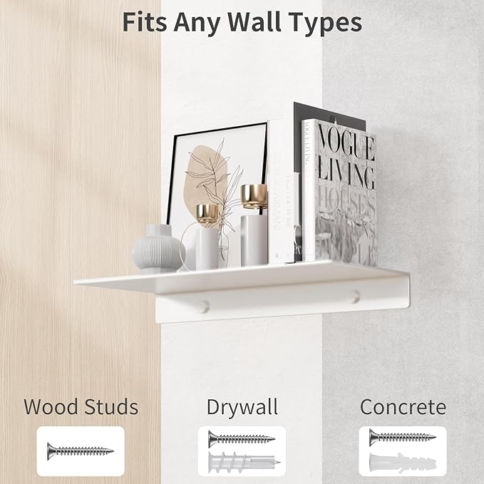 Danpoo Small Floating Shelf for Wall Storage, Mini Display Shelf for Collectibles, Metal Wall Shelf for Bathroom/Living Room/Kitchen/Bedroom(Silver, 8")