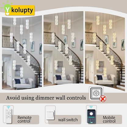 ykolupty Modern Crystal Chandelier 10-Lights Rectangle Pendant Light LED Dimmable Silver Linear Chandelier Flush Mount Crystal Pendant Light for Living Room Dining Room Foyer