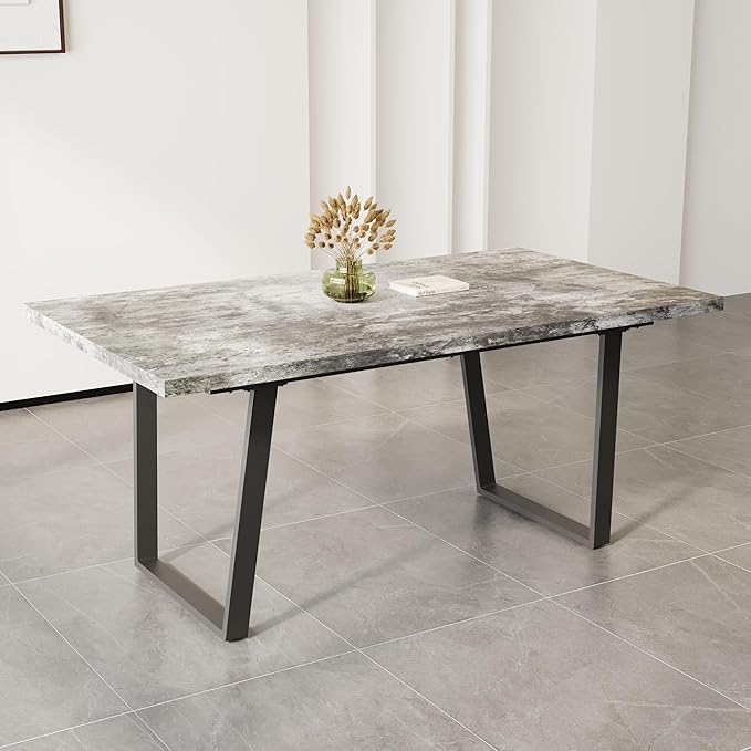 BROVAVE 63" Waterproof Polished Island Table, Rustic Dining Table with Classic MDF Finish, Mid Century Dining Table with 6-Person Capacity for Family Gatherings, Gray