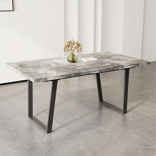 BROVAVE 63" Waterproof Polished Island Table, Rustic Dining Table with Classic MDF Finish, Mid Century Dining Table with 6-Person Capacity for Family Gatherings, Gray
