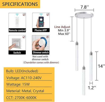 Mini Chandelier Crystal Pendant Lights Integrated LED Pendant Light Fixtures Kitchen Island Chandeliers Pendant Lighting for Dining Room Bubble Chromed Finished Ceiling Hanging Lights 2700K 6000K