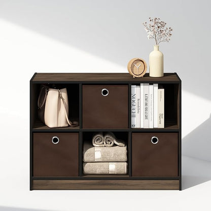 Furinno Cubic Closet Organizers and Storage, 6-Cube Closet Organizer with Bins, Open Shelf Storage, for Wardrobe, Bedroom, Living Room, Columbia Walnut